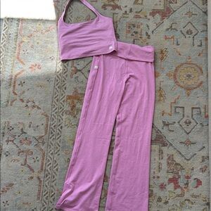 Vuori Pink Two-Piece Lounge Set with halter top and fold over bottoms